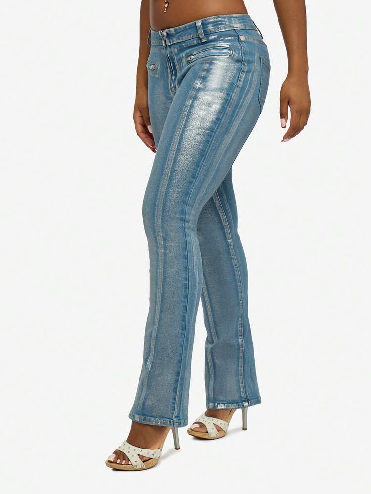 SUMWON WOMEN Boot Cut Denim With Metallic Finish Lines