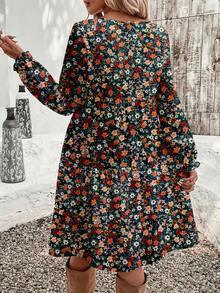 EMERY ROSE Lässiges, weites Ditsy-Blumen-Langarmkleid für Frauen, vielseitig für den täglichen Gebrauch, Frauen Herbst Blumenkleid Langarm Blumenkleid Herbst Blumenkleid Boho Blumenkleid Blumenkleid Frauen - Verschiedenfarbig - Übersicht 2