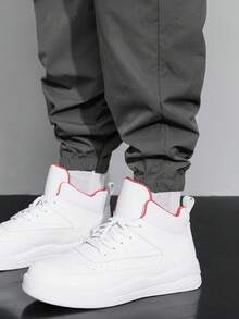 Claim Dot Men Slogan Graphic Flap Pocket Drawstring Waist Cargo Pants, For Fall