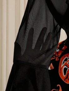 SHEIN Clasi Gaun Halloween Ukuran Besar - Hitam - View 7