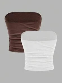 SHEIN Girlism 2件套少女简约舒适褶饰文胸 - 彩色 - 查看 2