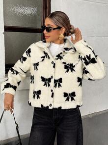 Chiquease Áo khoác lông cừu Teddy nơ kiểu Pháp dành cho nữ - Màu be - Xem 5