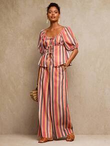 Travachic 女式度假休闲条纹吊带上衣和裤子两件套 - 彩色 - 查看 4