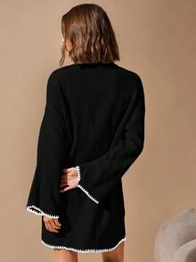 EURMUSE Pullover Bege Long Sweater With Hem And Sleeve Detail+320 - Black - View 2