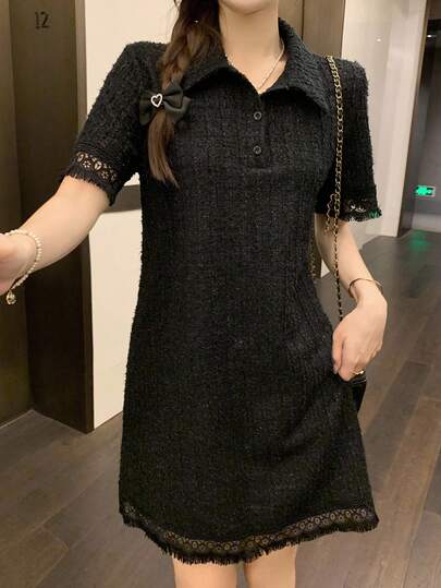 DAZY 女士纯色镂空简约休闲短袖连衣裙