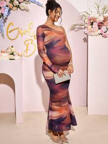 Loomaby Maternity Dresses,Gender Reveal Dress,Maternity Dress,Baby Shower Dress One Shoulder Maternity Dress Pregnancy Photoshoot Dress Maternity Dress Baby Shower - Brown - View 5