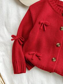 SHEIN 杏色蝴蝶结开衫，可爱百搭，适合秋冬女婴