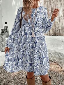 EMERY ROSE Women Multicolor Fabric Long Sleeve Knee Length Midi Dress With Paisley Print For Casual Wear