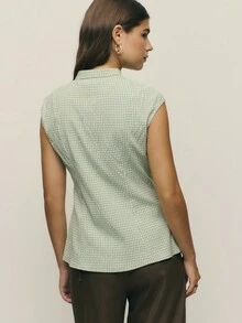 Nöista Nöista Mint‑Check Fitted Sleeveless Button‑Front Blouse - Seasonal Edit Sleeveless, Slightly Tailored Top In A Soft Mint Micro‑Check With A Narrow Mandarin Collar And A Subtle Keyhole At The Neckline