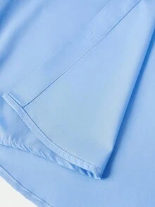 SHEIN Loose Casual Comfortable Butterfly Embroidered Collar Long Sleeve Shirt, Suitable For School Back To School Season, Teen Girls Fall Winter - Blue - View 5