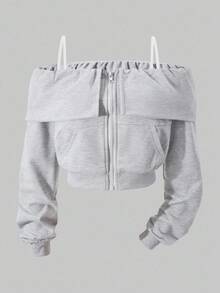 Elegant Fashion Vacation Outdoor Off Shoulder Long Sleeve Sweatshirt For Teen Girl Autumn/Winter Fall