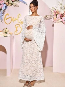 Loomaby 孕妇装、性别暴露连衣裙、孕妇装、婴儿洗礼连衣裙 - 白色 - 查看 5