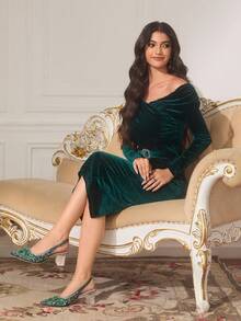 CUCCOO TILAWA Women's Crystal Heel Rhinestone Embellished Green Pointed Toe Pumps Shoes, Suitable For Outings, Banquets, Parties And Other Events - Green - View 5