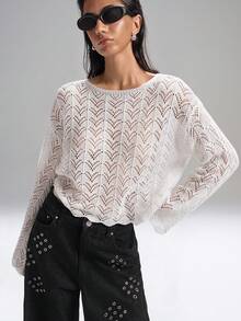 LYSMO 2025 Otoño Mujeres Estilo Edgy/Calado/Suéter/Punto/Baile de graduación/Formal/Cumpleaños/Estilo de los 90/Casual de negocios/Vacaciones/Playa/Elegante/Estilo occidental/Salir/Elegante/Y2K/Club/Oficina/Cóctel/Vintage/Ajustado/Festival rave/Divertido/Elegante/Vintage/Ropa de calle/Vacaciones/Concierto de country/Trabajo/Formal/Vacaciones de primavera/Despedida de soltero/Conciertos/Malos tipos/Básico/Graduación/Suéteres de mujer - Blanco - Ver 5