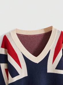 ROMWE J-Fashion Y2K 复古宽松蝙蝠袖国旗图案女式毛衣 - 藍色 - 查看 3