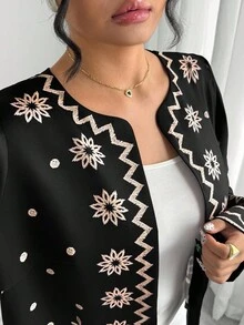 Elenzga معطف كاجوال بأكمام طويلة مطبوع بطبعة زهرية لحجم كبير للنساء بطراز فرنسي - متعدد الألوان - مشاهدة 9