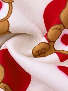 SHEIN X Care Bears Young Girl Oversized Heart & Cartoon Brown Bear Allover Print Loose Raglan Hoodie Sweatshirt & Pants Set, Autumn/Winter - Apricot - View 5