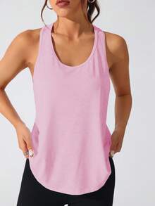 Easithlete 女士纯色圆领无袖宽肩带休闲百搭健身运动T恤 - 彩色 - 查看 5