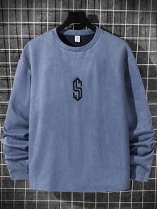 SHEIN Teen Boys' Baby Blue Long Sleeve Crew Neck Top,Street Life Casual Graphic Street Fashion,Autumn Graduation Loose Comfortable Graphic Print Decor - Blue - View 1