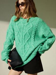 Aveloria Modichic New Fuzzy Knit Oversized Loose Pullover Sweater, Soft & Versatile - Green - View 3