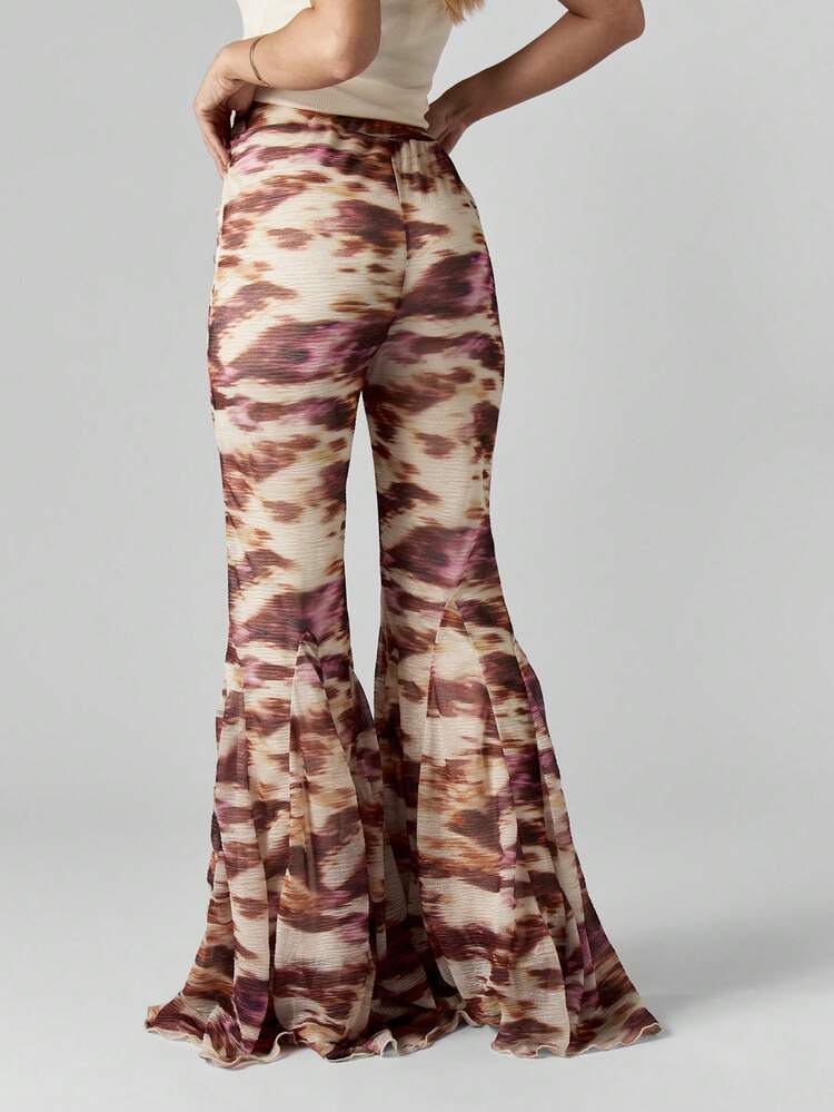 MISSGUIDED Tie Dye Bell Bottom Flare Pants High Rise Palazzo Trousers Bohemian Festival Wide Leg Pants