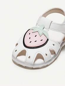 Cozy Pixies Girls' Strawberry Decor Sweet & Cute Soft Bottom Versatile Princess Sandals, Side Buckle & Hook And Loop Design, Suitable For Summer Wear - White - View 6