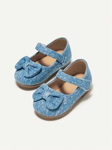 Cozy Pixies 女孩蓝色蝴蝶结公主平底鞋，时尚百搭软底舒适鞋 - 藍色 - 查看 5
