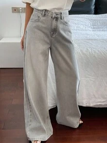 Livesso 女式夏季宽松休闲破洞牛仔裤 - 灰色 - 查看 5