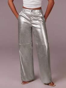 Athîral Pantaloni sport largi cu talie înaltă și buzunare argintii pentru femei