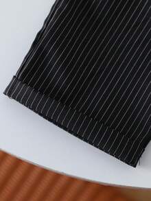 SHEIN Vintaside Kids 4-7 Years Old Boys' Spring/Autumn Shirt Set, Beige & Brown Collar Button-Up Long Sleeve Cardigan Top And Striped Long Pants Suit, Comfortable Elegant Simple Back To School Academy Outfit, All Season