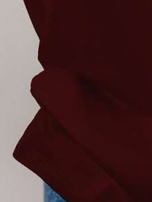 SHEIN 刺绣撞色领修身T恤，送给朋友的礼物 - 酒紅色 - 查看 3