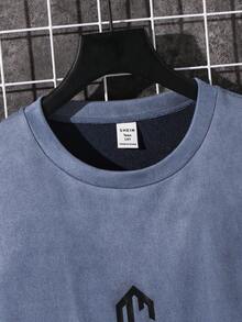 SHEIN Teen Boys' Baby Blue Long Sleeve Crew Neck Top,Street Life Casual Graphic Street Fashion,Autumn Graduation Loose Comfortable Graphic Print Decor - Blue - View 5