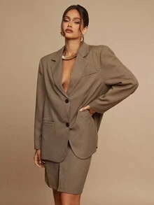 Silquee 女士时尚格子通勤西装外套 - 卡其色 - 查看 7