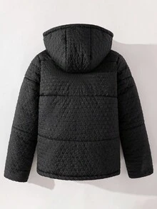 Teen Boy Letter Graphic Zip-Up Hoodie Casual Winter Jacket Fall - Black - View 2