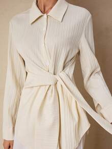 Graceveil Áo sơ mi nữ thắt eo ruy băng màu trắng kem, thích hợp cho lễ tốt nghiệp, mùa thu - Màu be - Xem 3