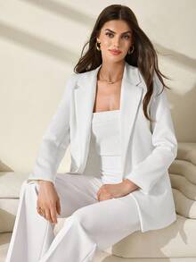 CLARA VERO Damen Einfarbige Lange Ärmel Blazer Jacke mit Knopfdetails vorne - Weiss - Übersicht 7