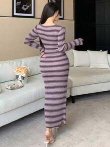 DAZY Vestido de suéter ajustado de mujer en color morado, nueva llegada de otoño/invierno