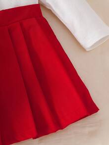 Souflis Souflis 女宝宝冬季白色长袖针织上衣+白色蓬松背心+红色百褶裙两件套 - 紅色 - 查看 4