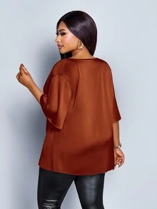 SOLERSUN Plus Size Blouses - Brown - View 2