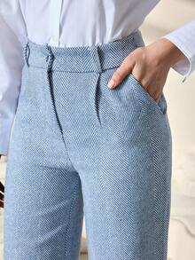 CLARA VERO Women Herringbone Pattern Toothpick Straight Leg Wide-Leg Commuter Work Pants - Multicolor - View 4