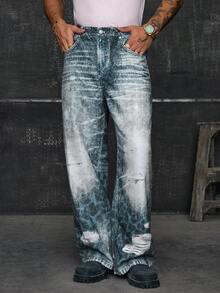 AXEPEAK Men's Summer Woven Denim Effect Digital Print Casual Loose Commuter Jeans , Fall - Multicolor - View 3