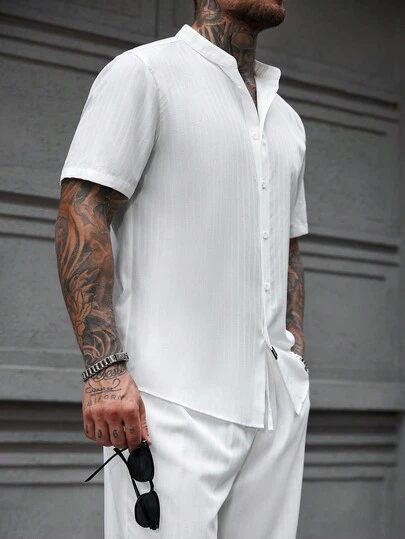 Manfinity Homme Men 2 Pieces Set,Men Shirt Co-Ords Men White 2 Pieces Pants Set Two Pieces Set Men,Men's Casual Wear And Minimalism Are Versatile For Daily Commuting Trips Men 2 Pieces Outfits White