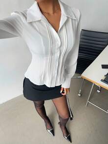 Siren Gaze 2025 New Women's Casual White Fitted Waist Striped Long Sleeve Shirt Blouses For Women Women's Long Sleeve Striped Waist Shirt Blouse Winter - White - View 1