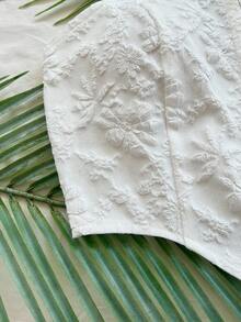 Soleia 女士不对称下摆无袖提花梭织前开襟纽扣上衣，适合度假、派对、圣诞节、约会、波西米亚风等场合。 - 白色 - 查看 6