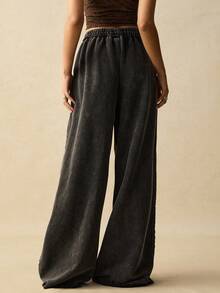 SoleilVie Halloween Women's Casual Washed Knit Washed Wide Leg Pants Sweatpants New Fall Fashion Women Halloween Costumes Back To School Pants For Y2k Women