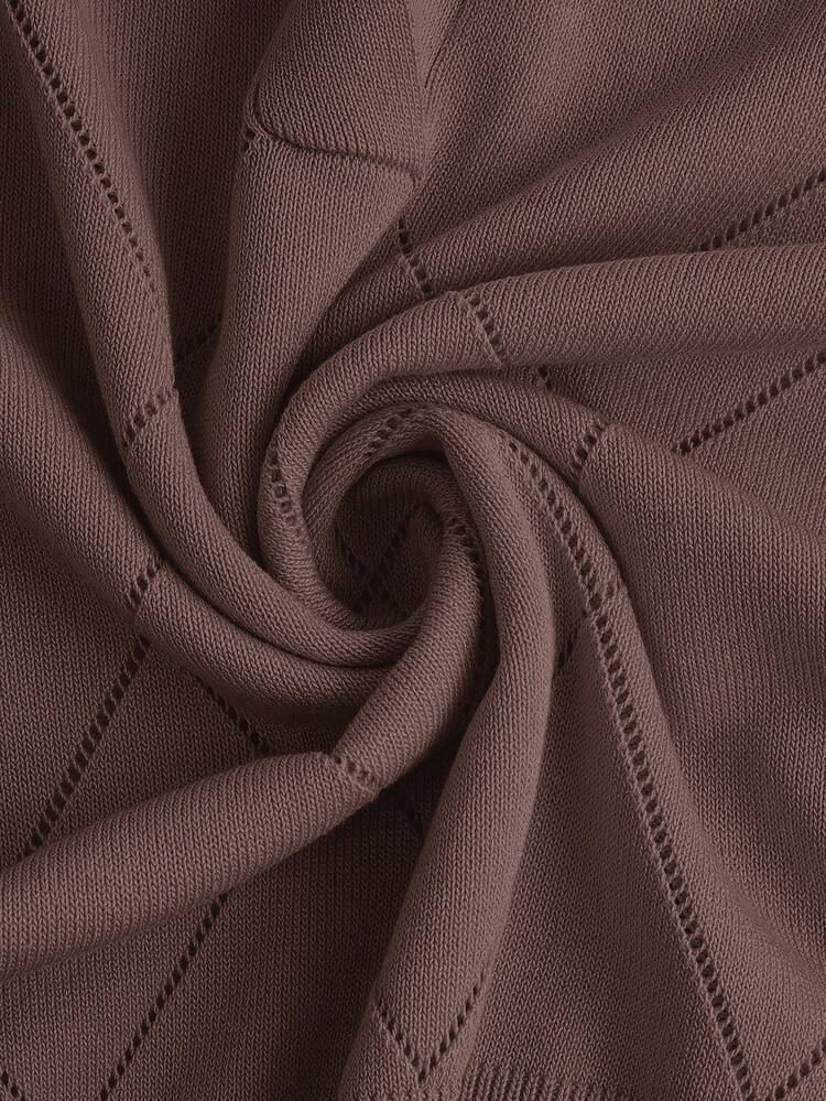 SHEIN BIZwear Maglione in maglia di diamanti con colletto alla polo color cammello, elegante e alla moda per l'ufficio e il tempo libero, stile romantico versatile adatto per occasioni formali, feste, matrimoni, concerti, brunch, aeroporto, Festa Nazionale, Capodanno, Natale, Ognissanti - Caffè Marrone - Visualizzare 12