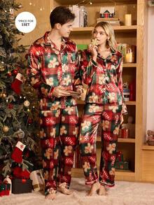 CoupledUp 圣诞格子缎面男士睡衣套装 情侣睡衣套装 姜饼人睡衣 圣诞睡衣 情侣圣诞睡衣 姜饼人睡衣，秋冬服装 - 彩色 - 查看 4