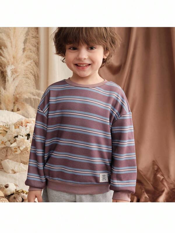 Loomiva Sudadera de punto suave con hombros caídos y rayas de colores para niños, sudadera deportiva a rayas morada, ropa de algodón para niños, camisa a rayas para niños, sudadera con capucha de manga larga para niños, conjunto de moda para niños, sudadera a rayas para niño pequeño, sudadera a rayas morada para niños, sudadera con capucha a rayas para niño pequeño para otoño/invierno, forrada y acolchada térmica
