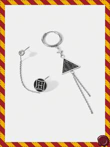 HARRY POTTER X SHEIN 一对死亡圣器流苏耳环 - 銀色 - 查看 1