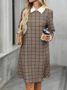 EMERY ROSE Women's Casual Plaid Mini Dress For Commuting, Autumn